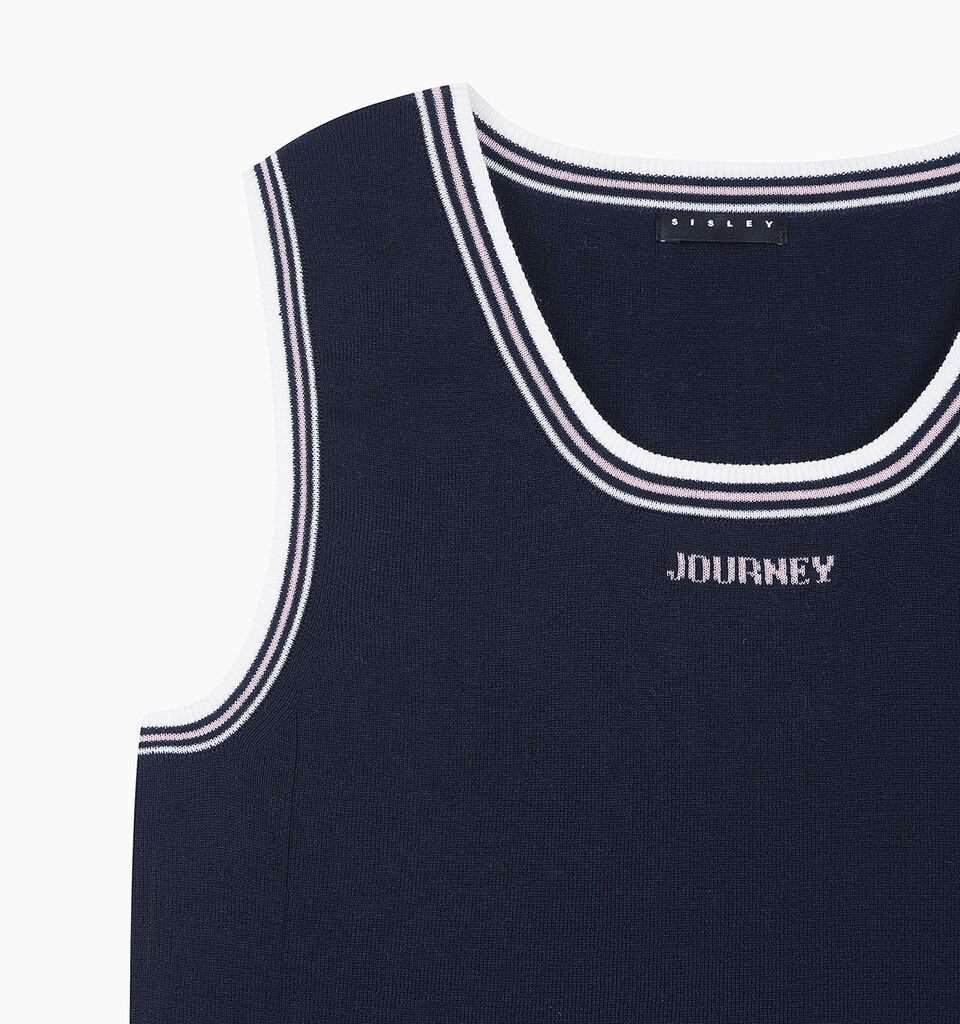 Dark blue knitted tank top with text - null - Dark Blue | Sisley K image number 4